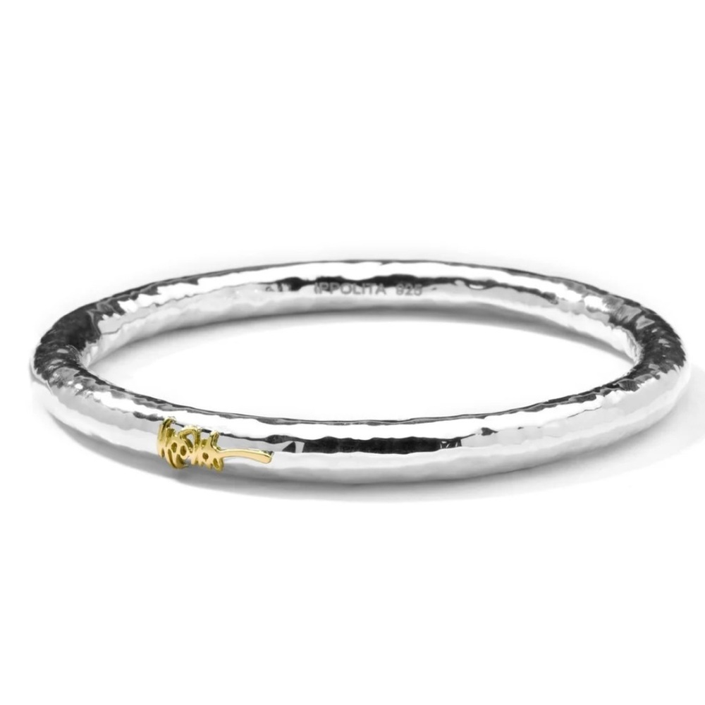 Ippolita Silver and Gold Textured Bracelet 925 Sterling Silver Bangle